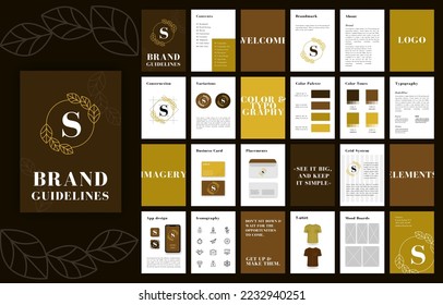 Vorlage für Markenrichtlinien in mehreren Farben. Corporate Identity-Präsentation in A4-Größe. Logo-Leitfaden-Vorlage. Logo-Handbuch. Logotype-Präsentation