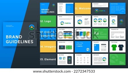 Multicolor Brand Guidelines template. Logo Guide Book. Corporate identity presentation. Logo Guideline template. Logotype presentation