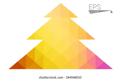 Multicolor bright low polygon style christmas tree vector illustration consisting of triangles . Abstract triangular polygonal origami or crystal design of New Years celebration. Isolated on white  