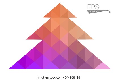 Multicolor bright low polygon style christmas tree vector illustration consisting of triangles . Abstract triangular polygonal origami or crystal design of New Years celebration. Isolated on white  