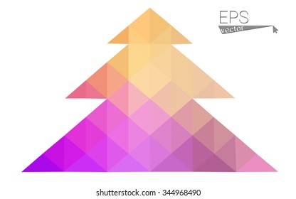 Multicolor bright low polygon style christmas tree vector illustration consisting of triangles . Abstract triangular polygonal origami or crystal design of New Years celebration. Isolated on white  
