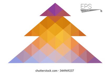 Multicolor bright low polygon style christmas tree vector illustration consisting of triangles . Abstract triangular polygonal origami or crystal design of New Years celebration. Isolated on white  