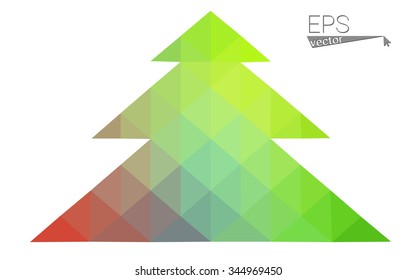 Multicolor bright low polygon style christmas tree vector illustration consisting of triangles . Abstract triangular polygonal origami or crystal design of New Years celebration. Isolated on white  