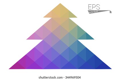 Multicolor bright low polygon style christmas tree vector illustration consisting of triangles . Abstract triangular polygonal origami or crystal design of New Years celebration. Isolated on white  