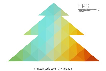 Multicolor bright low polygon style christmas tree vector illustration consisting of triangles . Abstract triangular polygonal origami or crystal design of New Years celebration. Isolated on white  