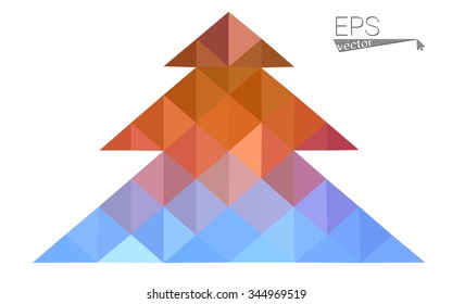 Multicolor bright low polygon style christmas tree vector illustration consisting of triangles . Abstract triangular polygonal origami or crystal design of New Years celebration. Isolated on white  