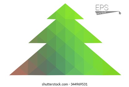 Multicolor bright low polygon style christmas tree vector illustration consisting of triangles . Abstract triangular polygonal origami or crystal design of New Years celebration. Isolated on white  
