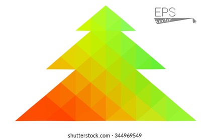Multicolor bright low polygon style christmas tree vector illustration consisting of triangles . Abstract triangular polygonal origami or crystal design of New Years celebration. Isolated on white  