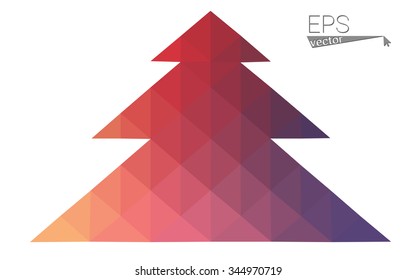 Multicolor bright low polygon style christmas tree vector illustration consisting of triangles . Abstract triangular polygonal origami or crystal design of New Years celebration. Isolated on white  