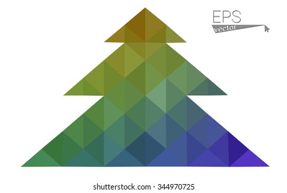 Multicolor bright low polygon style christmas tree vector illustration consisting of triangles . Abstract triangular polygonal origami or crystal design of New Years celebration. Isolated on white  