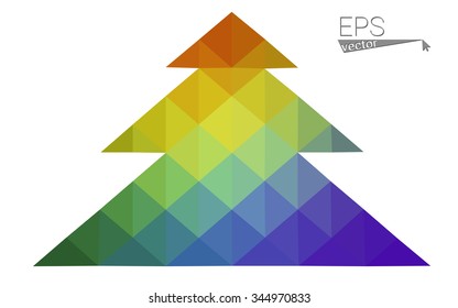 Multicolor bright low polygon style christmas tree vector illustration consisting of triangles . Abstract triangular polygonal origami or crystal design of New Years celebration. Isolated on white  