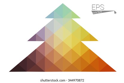 Multicolor bright low polygon style christmas tree vector illustration consisting of triangles . Abstract triangular polygonal origami or crystal design of New Years celebration. Isolated on white  