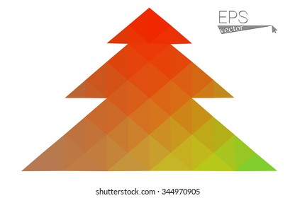 Multicolor bright low polygon style christmas tree vector illustration consisting of triangles . Abstract triangular polygonal origami or crystal design of New Years celebration. Isolated on white  
