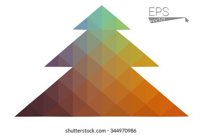 Multicolor bright low polygon style christmas tree vector illustration consisting of triangles . Abstract triangular polygonal origami or crystal design of New Years celebration. Isolated on white  