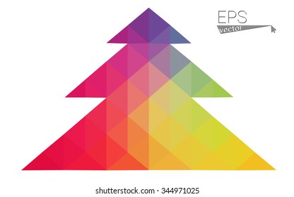 Multicolor bright low polygon style christmas tree vector illustration consisting of triangles . Abstract triangular polygonal origami or crystal design of New Years celebration. Isolated on white  