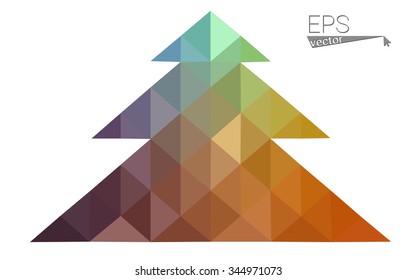 Multicolor bright low polygon style christmas tree vector illustration consisting of triangles . Abstract triangular polygonal origami or crystal design of New Years celebration. Isolated on white  