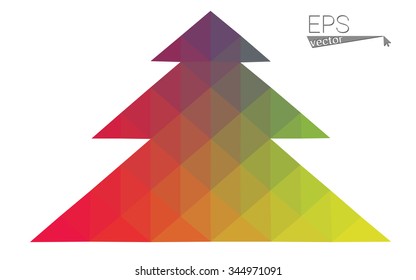 Multicolor bright low polygon style christmas tree vector illustration consisting of triangles . Abstract triangular polygonal origami or crystal design of New Years celebration. Isolated on white  