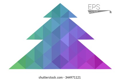 Multicolor bright low polygon style christmas tree vector illustration consisting of triangles . Abstract triangular polygonal origami or crystal design of New Years celebration. Isolated on white  