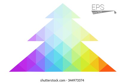Multicolor bright low polygon style christmas tree vector illustration consisting of triangles . Abstract triangular polygonal origami or crystal design of New Years celebration. Isolated on white  