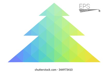 Multicolor bright low polygon style christmas tree vector illustration consisting of triangles . Abstract triangular polygonal origami or crystal design of New Years celebration. Isolated on white  