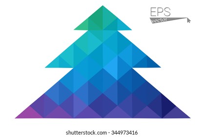 Multicolor bright low polygon style christmas tree vector illustration consisting of triangles . Abstract triangular polygonal origami or crystal design of New Years celebration. Isolated on white  