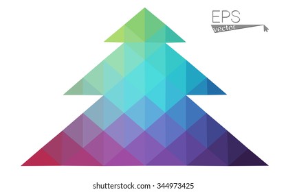 Multicolor bright low polygon style christmas tree vector illustration consisting of triangles . Abstract triangular polygonal origami or crystal design of New Years celebration. Isolated on white  
