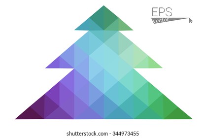 Multicolor bright low polygon style christmas tree vector illustration consisting of triangles . Abstract triangular polygonal origami or crystal design of New Years celebration. Isolated on white  