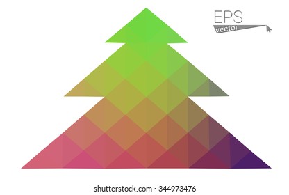 Multicolor bright low polygon style christmas tree vector illustration consisting of triangles . Abstract triangular polygonal origami or crystal design of New Years celebration. Isolated on white Multicolor bright low polygon style christmas tree vector illustration consisting of triangles . Abstract triangular polygonal origami or crystal design of New Years celebration. Isolated on white