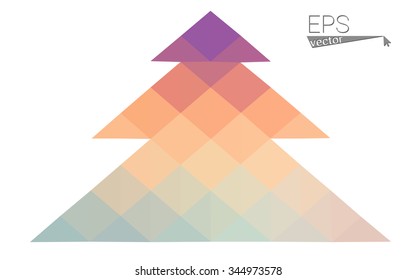 Multicolor bright low polygon style christmas tree vector illustration consisting of triangles . Abstract triangular polygonal origami or crystal design of New Years celebration. Isolated on white  