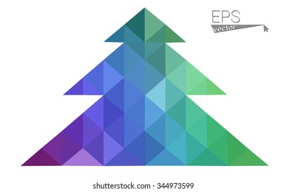 Multicolor bright low polygon style christmas tree vector illustration consisting of triangles . Abstract triangular polygonal origami or crystal design of New Years celebration. Isolated on white  