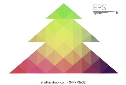 Multicolor bright low polygon style christmas tree vector illustration consisting of triangles . Abstract triangular polygonal origami or crystal design of New Years celebration. Isolated on white  