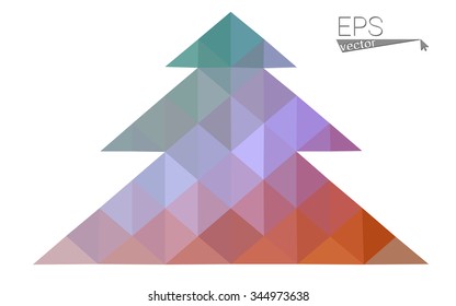 Multicolor bright low polygon style christmas tree vector illustration consisting of triangles . Abstract triangular polygonal origami or crystal design of New Years celebration. Isolated on white  