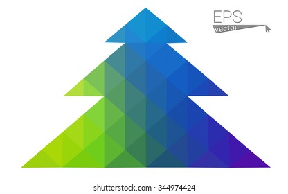 Multicolor bright low polygon style christmas tree vector illustration consisting of triangles . Abstract triangular polygonal origami or crystal design of New Years celebration. Isolated on white  
