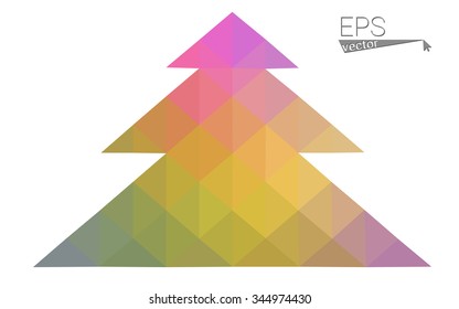 Multicolor bright low polygon style christmas tree vector illustration consisting of triangles . Abstract triangular polygonal origami or crystal design of New Years celebration. Isolated on white  