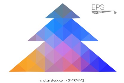 Multicolor bright low polygon style christmas tree vector illustration consisting of triangles . Abstract triangular polygonal origami or crystal design of New Years celebration. Isolated on white  