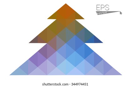 Multicolor bright low polygon style christmas tree vector illustration consisting of triangles . Abstract triangular polygonal origami or crystal design of New Years celebration. Isolated on white  