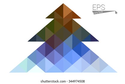 Multicolor bright low polygon style christmas tree vector illustration consisting of triangles . Abstract triangular polygonal origami or crystal design of New Years celebration. Isolated on white  