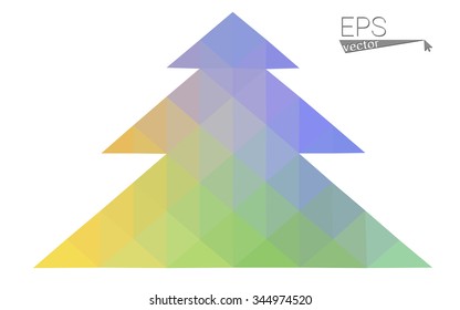 Multicolor bright low polygon style christmas tree vector illustration consisting of triangles . Abstract triangular polygonal origami or crystal design of New Years celebration. Isolated on white  