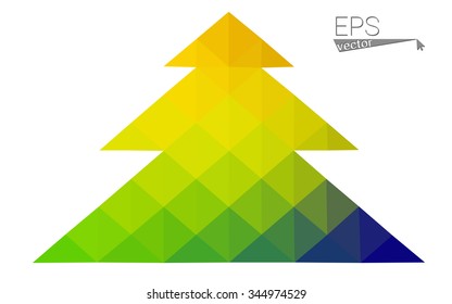 Multicolor bright low polygon style christmas tree vector illustration consisting of triangles . Abstract triangular polygonal origami or crystal design of New Years celebration. Isolated on white  