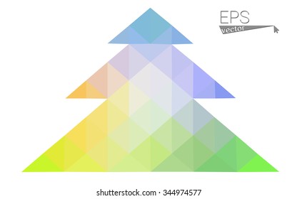 Multicolor bright low polygon style christmas tree vector illustration consisting of triangles . Abstract triangular polygonal origami or crystal design of New Years celebration. Isolated on white  