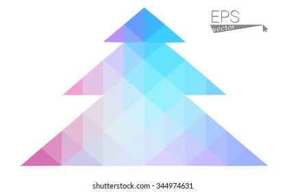 Multicolor bright low polygon style christmas tree vector illustration consisting of triangles . Abstract triangular polygonal origami or crystal design of New Years celebration. Isolated on white  