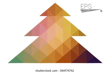 Multicolor bright low polygon style christmas tree vector illustration consisting of triangles . Abstract triangular polygonal origami or crystal design of New Years celebration. Isolated on white  