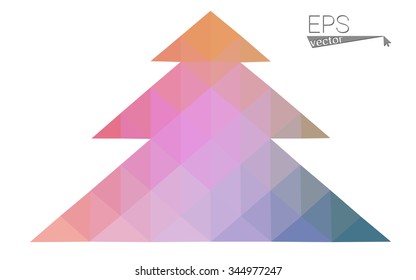 Multicolor bright low polygon style christmas tree vector illustration consisting of triangles . Abstract triangular polygonal origami or crystal design of New Years celebration. Isolated on white  