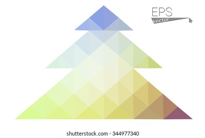 Multicolor bright low polygon style christmas tree vector illustration consisting of triangles . Abstract triangular polygonal origami or crystal design of New Years celebration. Isolated on white  