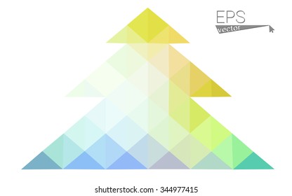 Multicolor bright low polygon style christmas tree vector illustration consisting of triangles . Abstract triangular polygonal origami or crystal design of New Years celebration. Isolated on white  