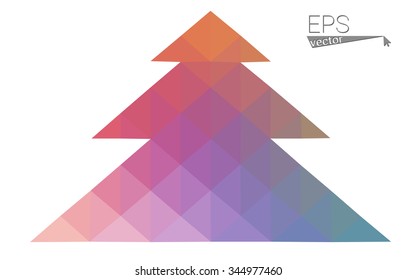 Multicolor bright low polygon style christmas tree vector illustration consisting of triangles . Abstract triangular polygonal origami or crystal design of New Years celebration. Isolated on white  
