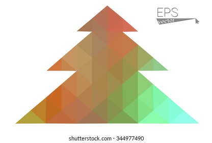 Multicolor bright low polygon style christmas tree vector illustration consisting of triangles . Abstract triangular polygonal origami or crystal design of New Years celebration. Isolated on white  