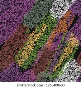 Multicolor bright seamless camo background. Flat abstract trendy vector wallpaper print. Seamless camouflage pattern. Military fashion design.