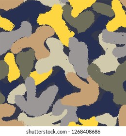 Multicolor bright seamless camo background. Flat abstract trendy vector wallpaper print. Seamless camouflage pattern. Military fashion design.