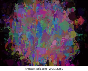 Multicolor brush strokes on black background. Vector version